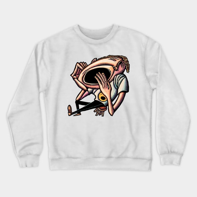 Yawning Bored Man Crewneck Sweatshirt by Lisa Haney